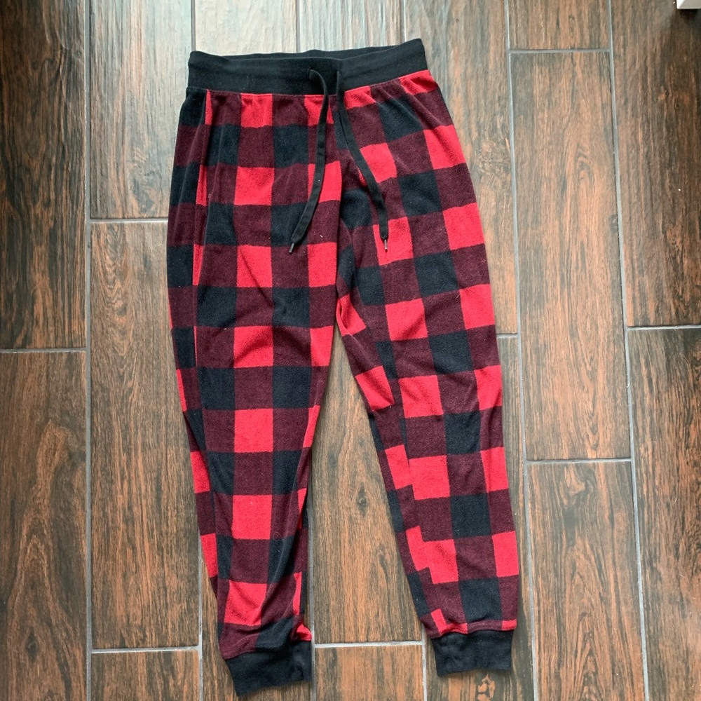 Red and black, plaid, pajama pants.